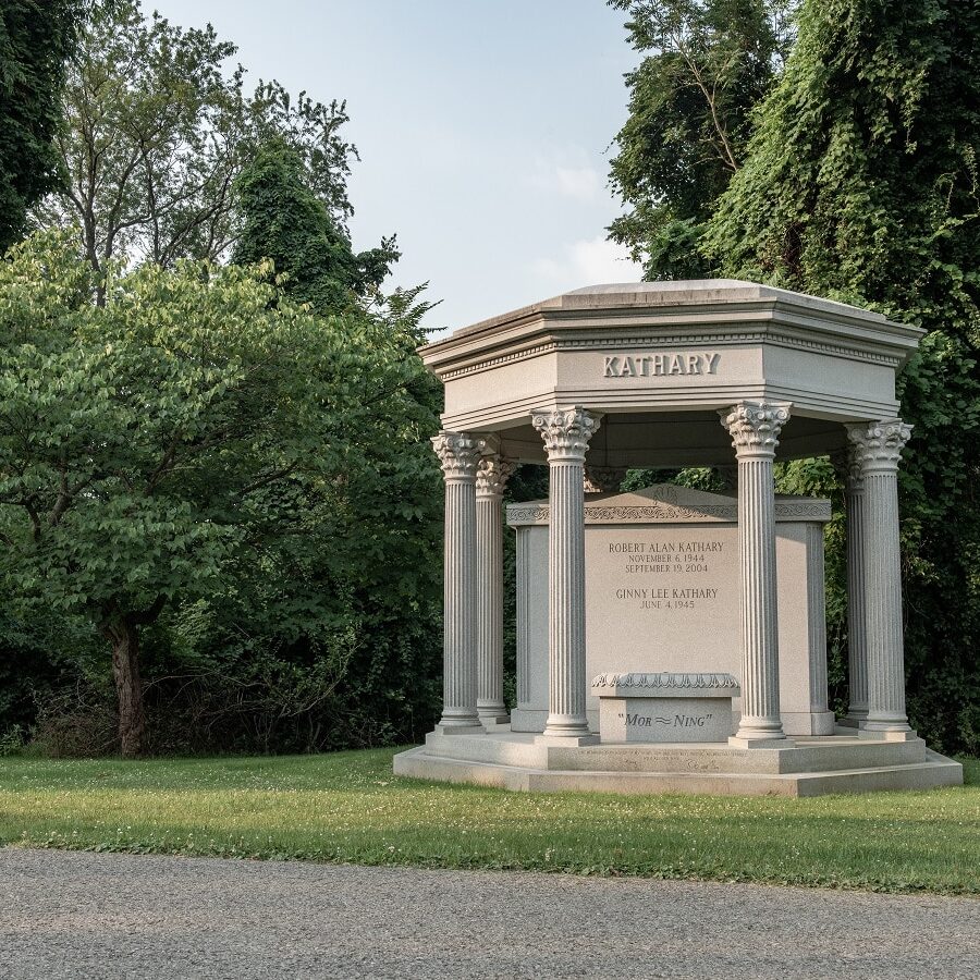 Large, custom garden multi-crypt mausoleum with family name