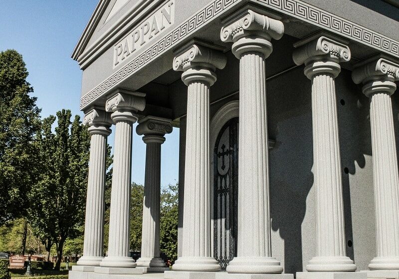 Large Garden, Outdoor/Sepulcher, multi-crypt family mausoleum with multiple columns